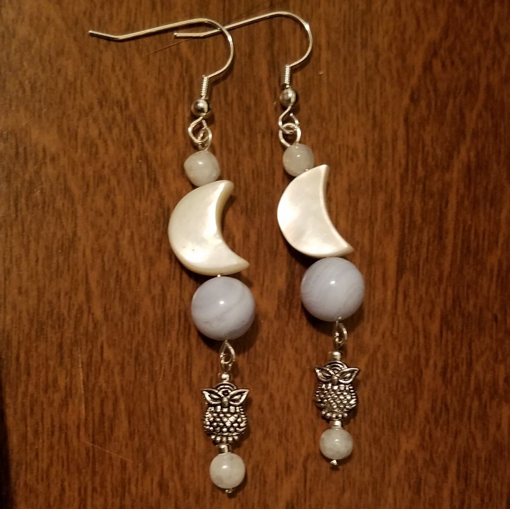 Owl Gemstone Drop Earrings OOAK
